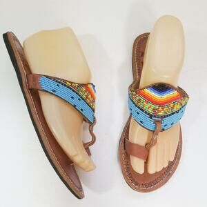 New Beaded rainbow leather flip flops Rose sandals